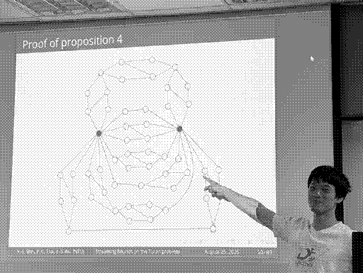 A person pointing at a proof of proposition four.