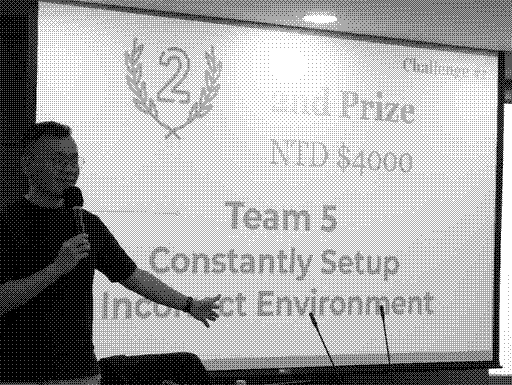 Professor announces the winners. Projecter screen shows that team five: "Constantly Setup Incorrect Environment" wins second place.